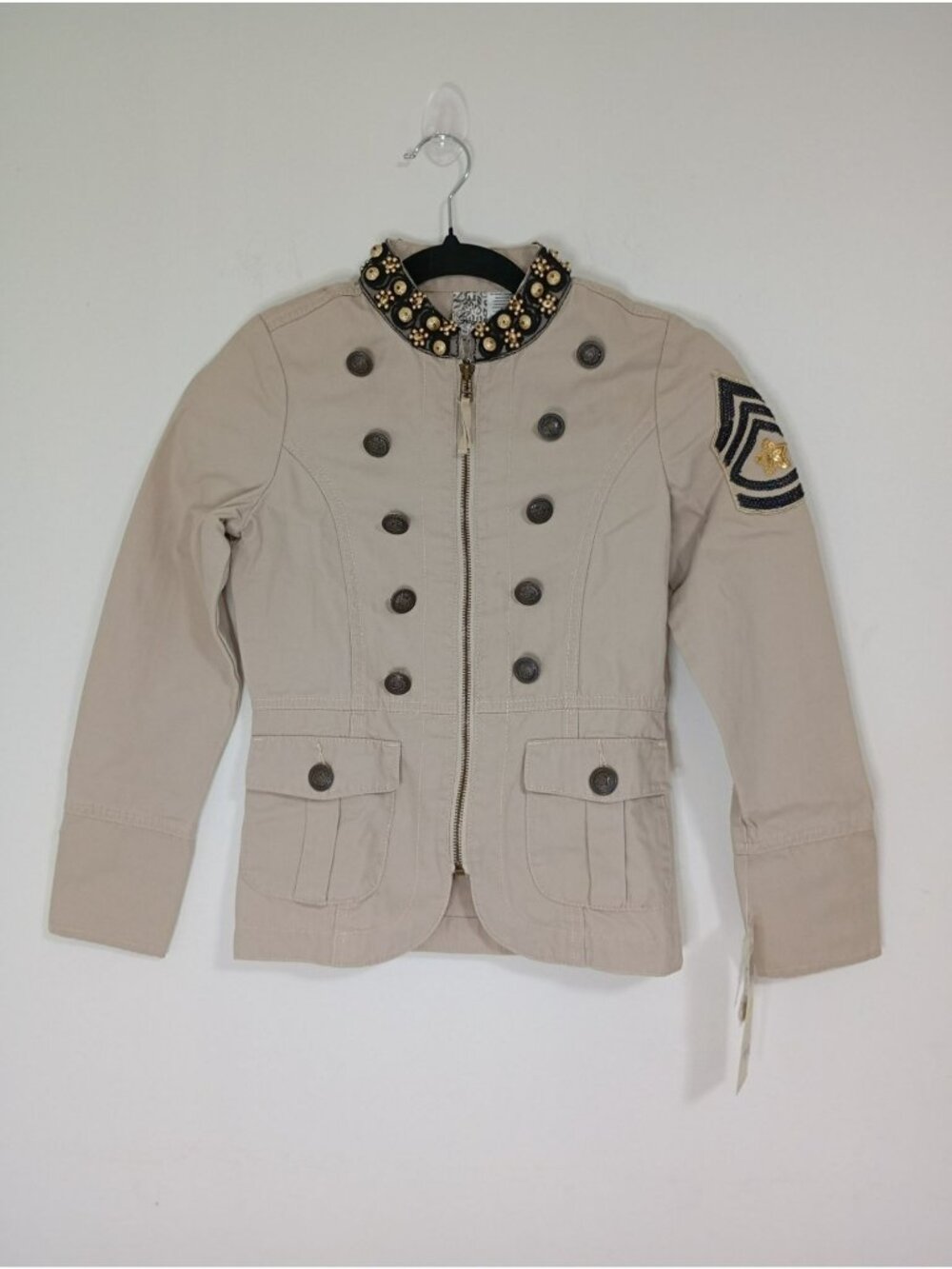 NWT Guess Girls Military-Style Jacket Sequin Patch Double-Breasted Size M 10/12